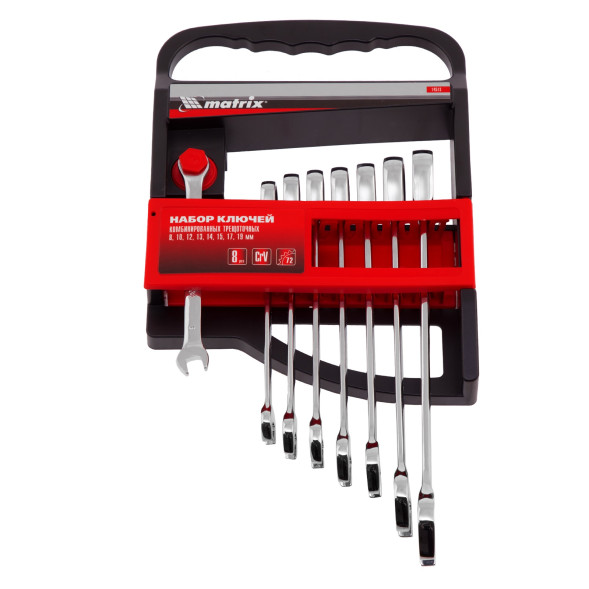 Набор ключей гаечных комбинированных трещеточных Matrix 14513, 8-19 мм, 8 шт., CrV