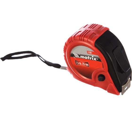 Рулетка Matrix Rubber 31001, 7,5 м х 25 мм, обрезиненный корпус, зацеп с магнитом