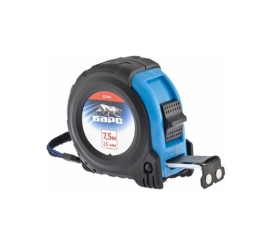 Рулетка Барс Вектор 32543, 7,5 м х 25 мм, обрезиненный корпус, зацеп с магнитом, утолщенное полотно