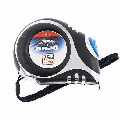 Рулетка Барс Платинум 32514, 7,5 м х 25 мм, обрезиненный корпус, автоматическая фиксация