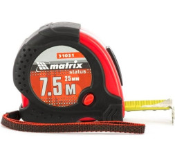 Рулетка Matrix Status magnet fixation 31031, 7,5 м х 25 мм, обрезиненный корпус, зацеп с магнитом