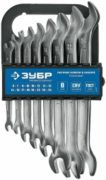 Набор ключей рожковых Зубр 27011-Н8_z01, 6 - 24 мм, 8 шт, хромирование, CrV Зубр 27011-Н8_z01