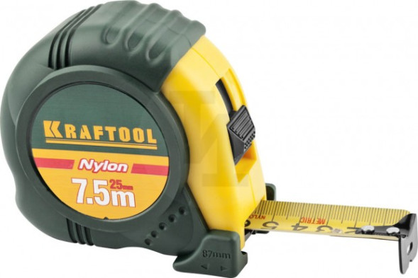 Рулетка Kraftool Nylon 34122-08_z01, 7,5 м х 25 мм, обрезиненный корпус, ручная фиксация