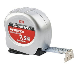 Рулетка Matrix Magnetic 31012, 7,5 м х 25 мм, пластиковый корпус, зацеп с магнитом, автоматическая фиксация