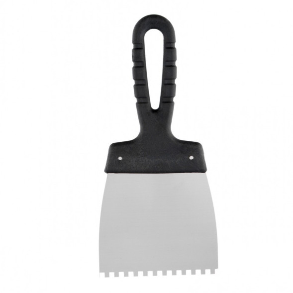 Шпатель зубчатый из нержавеющей стали Sparta 85453 с пластиковой ручкой, 100 мм, зуб 4х4