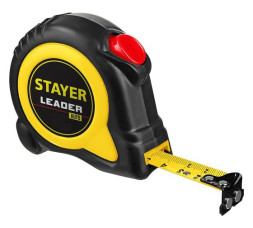 Рулетка Stayer Leader 3402-08-25_z01, 8м х 25мм, обрезиненный корпус, зацеп с магнитом, автоматическая фиксация