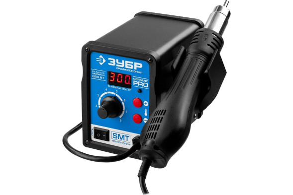 Паяльная станция термовоздушная Зубр 55350, 650Вт, 3 насадки, ПСТ-650