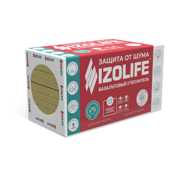 Каменная вата Izolife СТ 50, 1200х600х100 мм, упаковка 6 плит, 4,32 м2