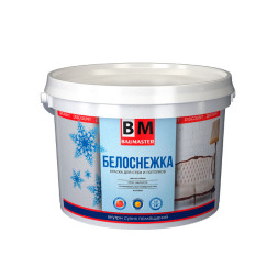 Краска интерьерная моющаяся Белоснежка Baumaster, матовая, база А, 15 кг, G315