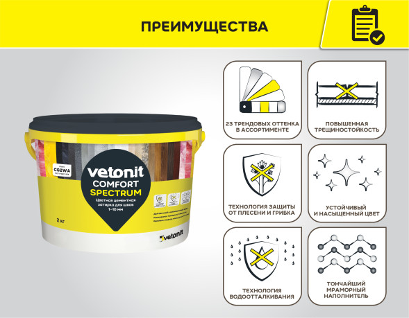 Затирка цементная Vetonit Comfort Spectrum 07 мокрый асфальт, 2 кг