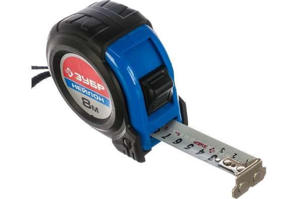 Рулетка Зубр Нейлон 34056-08-25_z01, 8 м х 25 мм, обрезиненный корпус, зацеп с магнитом