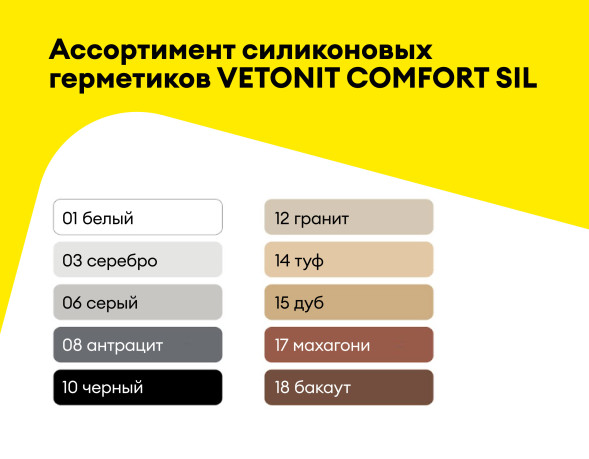 Цветной силиконовый герметик Vetonit Сил, цвет 01 белый, 280 мл