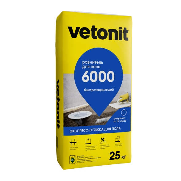 Быстросохнущий ровнитель для пола Vetonit 6000, 25 кг