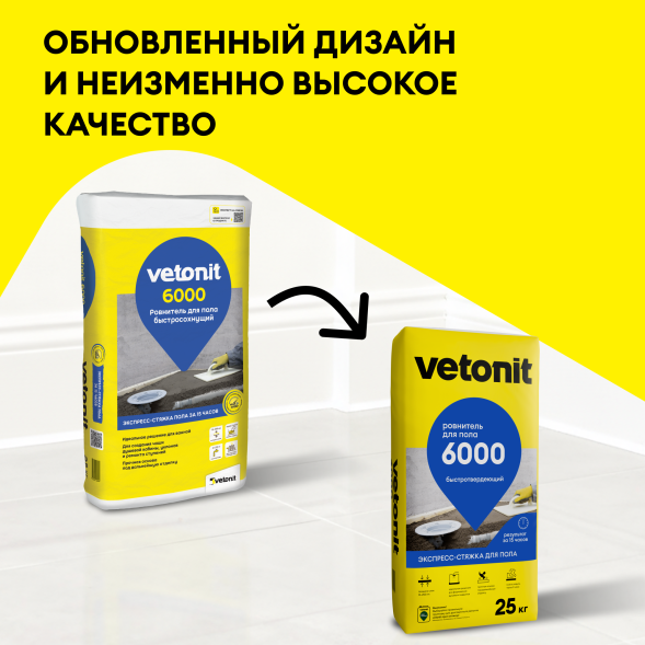 Быстросохнущий ровнитель для пола Vetonit 6000, 25 кг