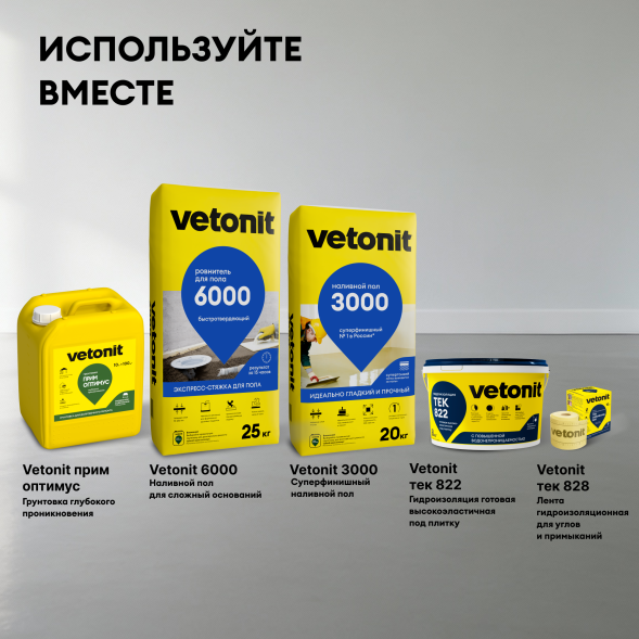 Быстросохнущий ровнитель для пола Vetonit 6000, 25 кг
