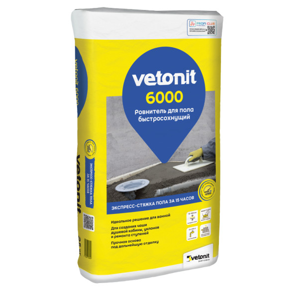 Быстросохнущий ровнитель для пола Vetonit 6000, 25 кг