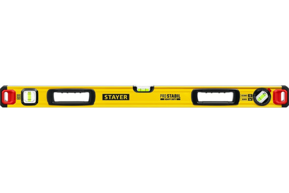 Уровень строительный Stayer 3471-080_z01, 800 мм, 3 глазка, 1 поворотный, фрезерованное основание, две ручки