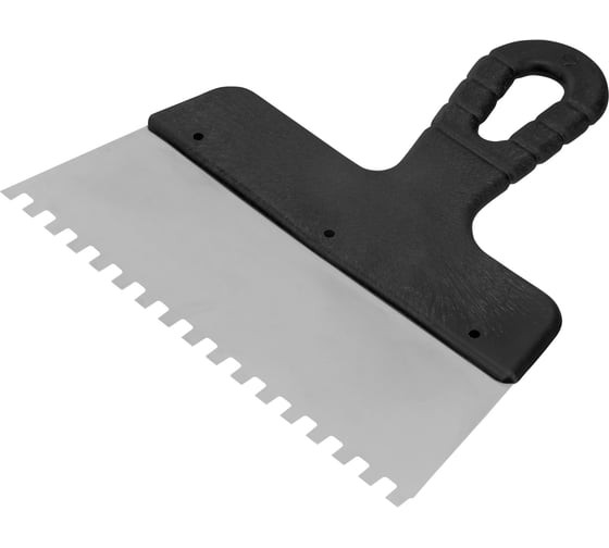 Шпатель зубчатый из нержавеющей стали Сибртех 85464 с пластмассовой ручкой, 200 мм, зуб 6х6