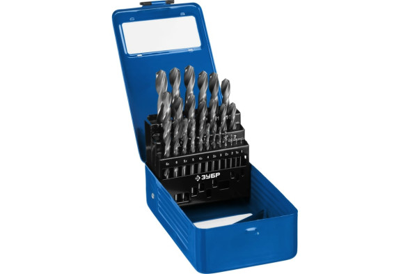 Набор сверл по металлу Зубр Проф-В Профессионал 29621-Н25, 1,0-13 мм, Р6М5, класс В, цилиндрический хвостовик, бокс, 25 штук